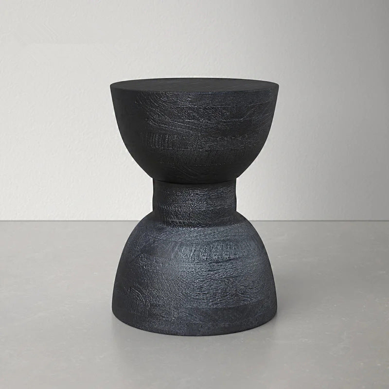 Contemporary Scandinavian Round Side Table: Hourglass Design - Art Deco Black End Table For Living Room
