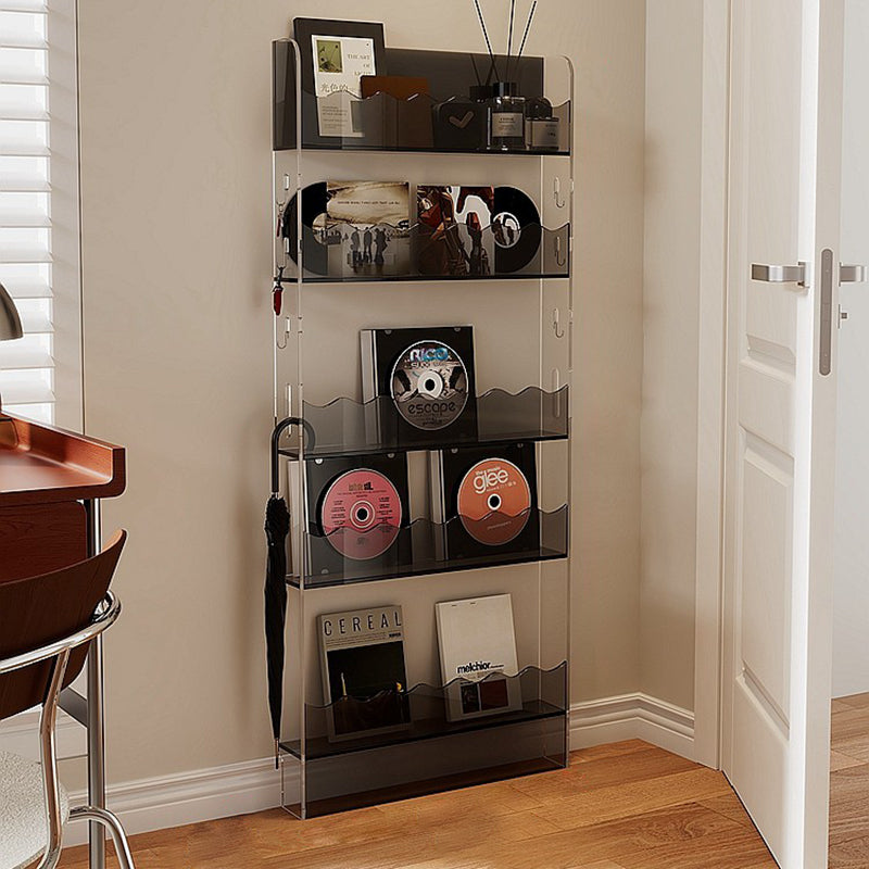 Contemporary Scandinavian Rectangular Acrylic Ultra-Slim Storage Bookshelf 5-Tier For Living Room