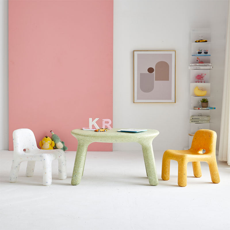Contemporary Nordic PE Oval Kids Colorful Safe Desk & Chair Set For Living Room & Study