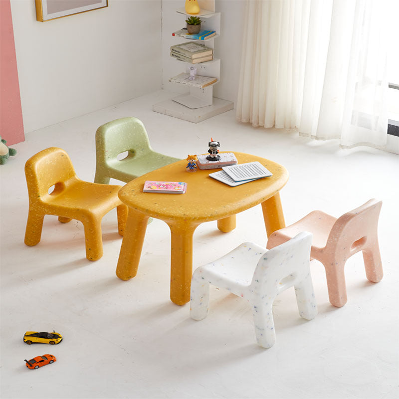 Contemporary Nordic PE Oval Kids Colorful Safe Desk & Chair Set For Living Room & Study