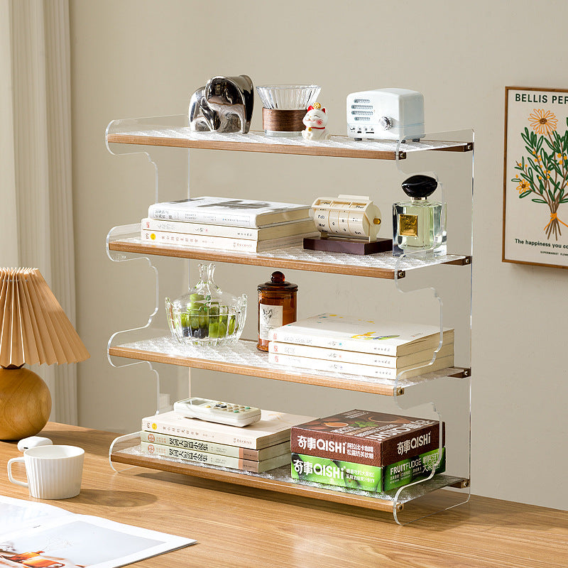 Modern Minimalist Rectangular Bamboo Acrylic Acrylonitrile Butadiene Styrene Bookshelves 2/3/4-Tier For Home Office