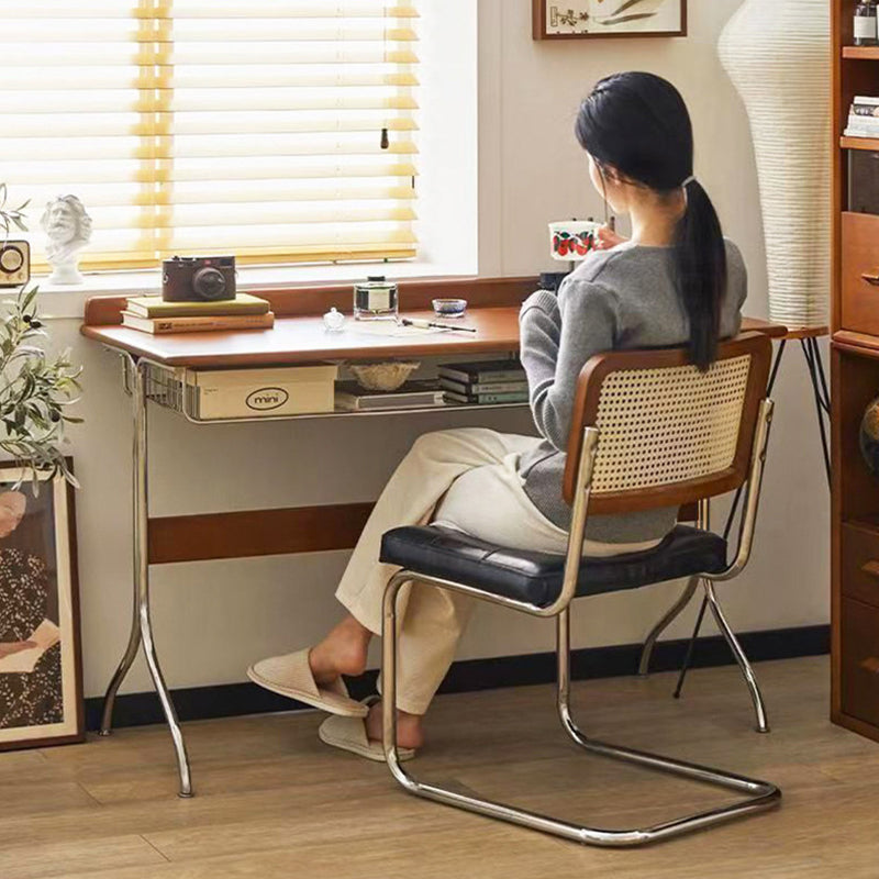 Traditional Vintage Rectangular Pine Wood Stainless Steel Desks 1-Drawer For Home Office