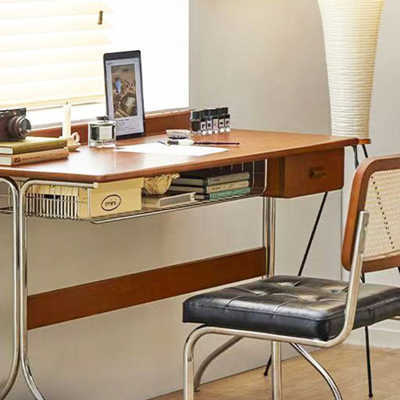 Traditional Vintage Rectangular Pine Wood Stainless Steel Desks 1-Drawer For Home Office