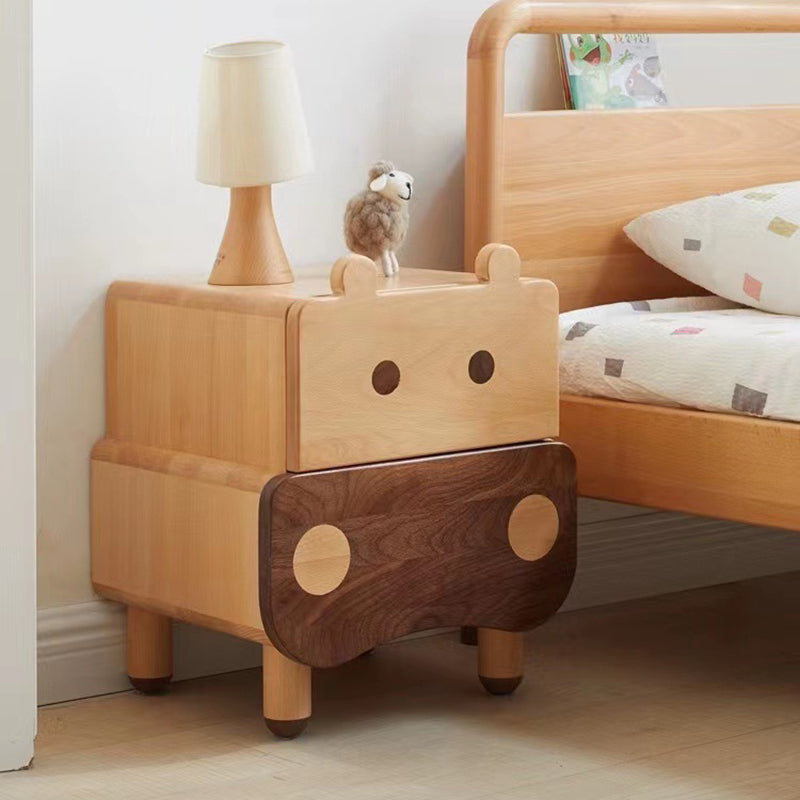 Contemporary Creative Kids Bear Shape Solid Wood Walnut Wood Nightstand 2-Drawer For Bedroom