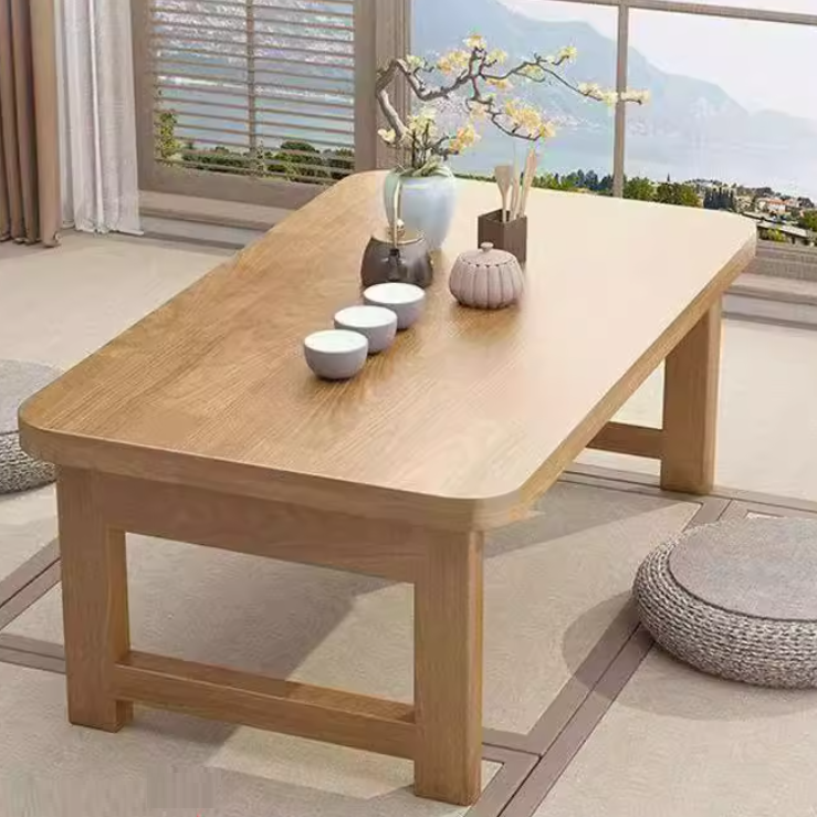 Traditional Japanese Solid Wood Rounded Rectangular Ended Table 1-Tier Folding Design For Living Room