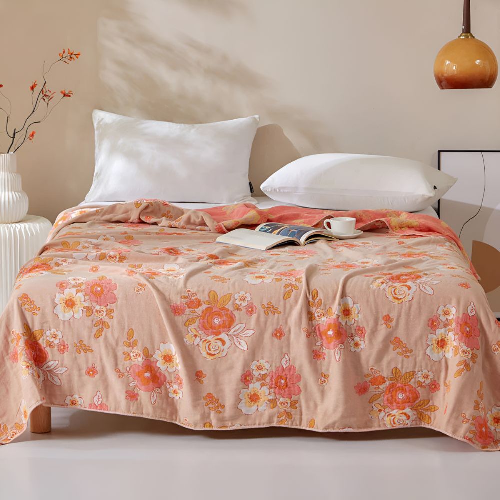 Blush Baumwoll-Gaze Floral-Decke