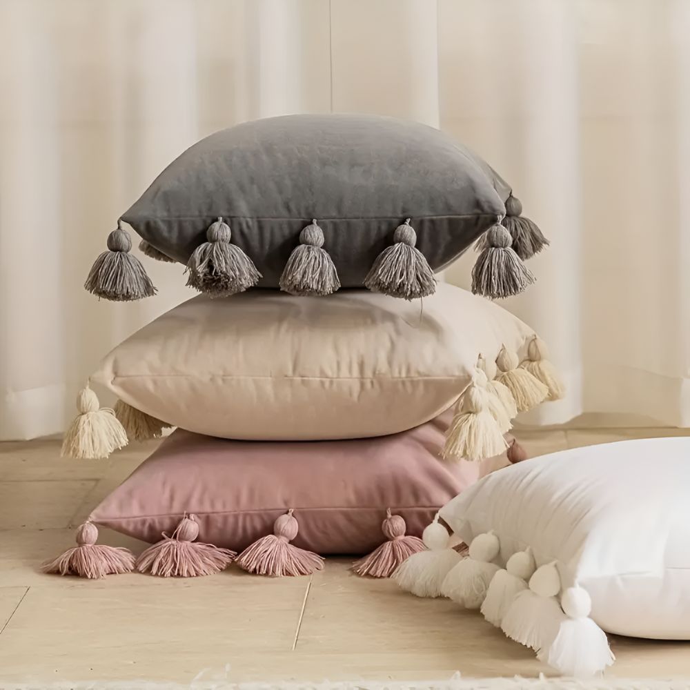 Boho Pompon Kissenbezug