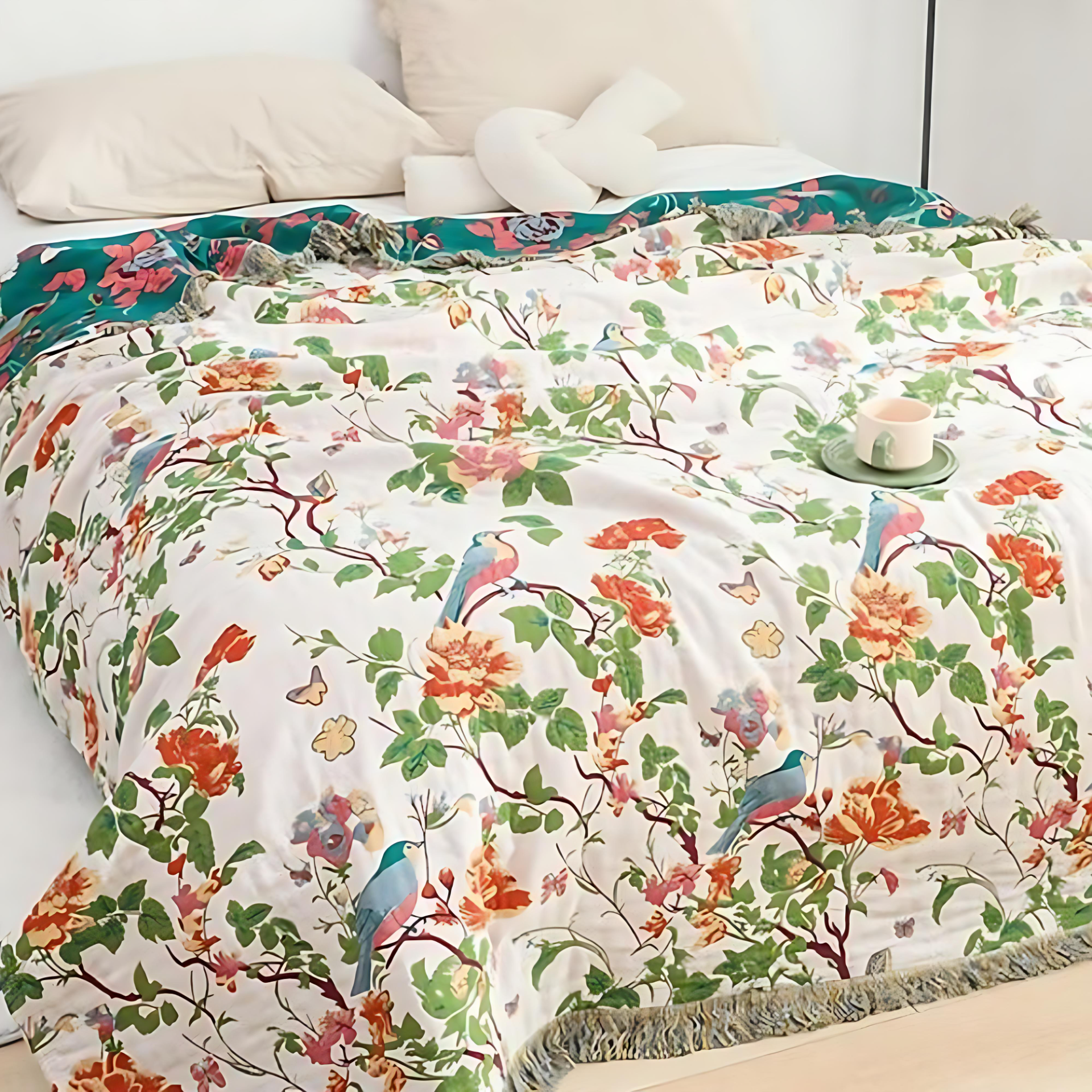 Manta Reversible de Algodón Botanic Bluebird