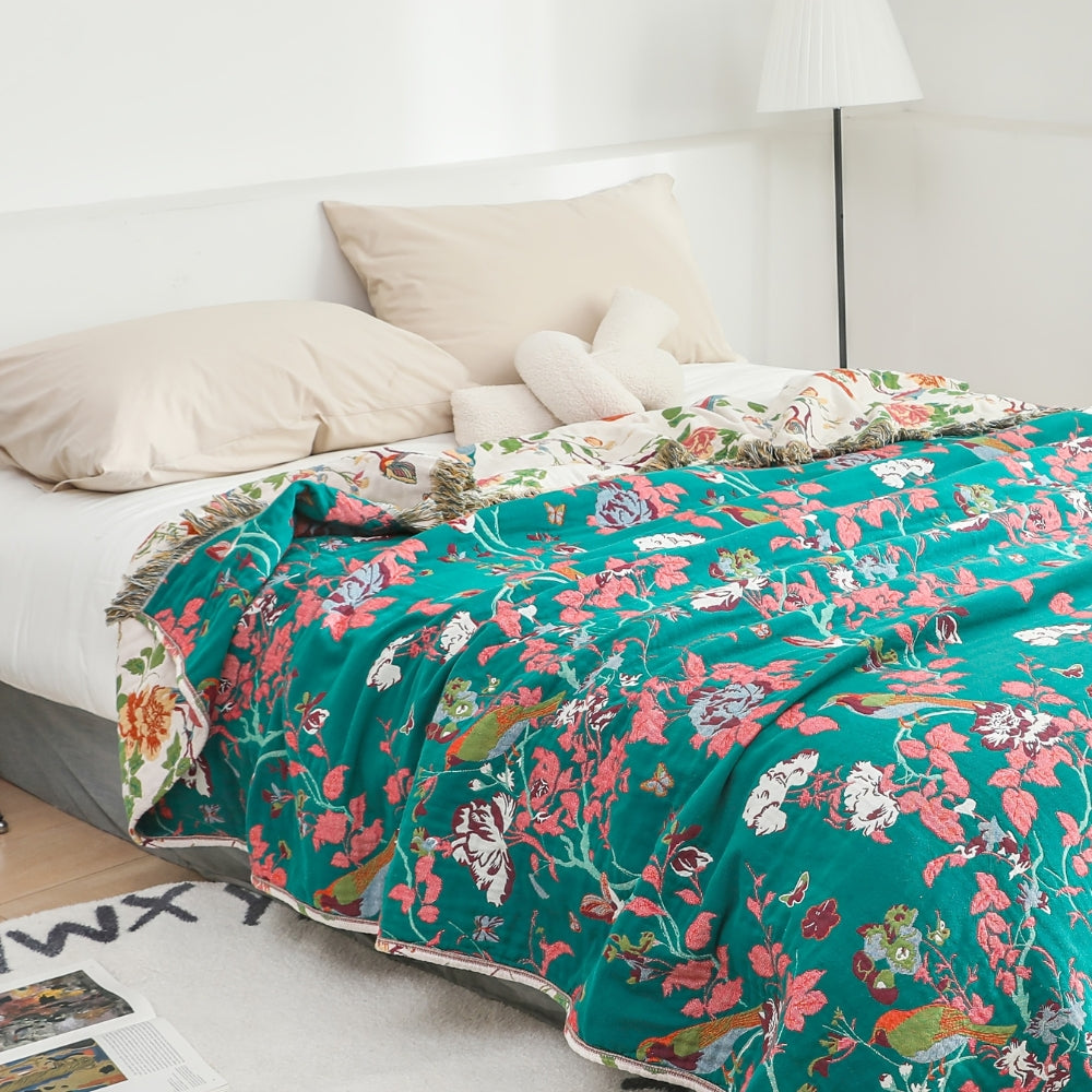 Manta Reversible de Algodón Botanic Bluebird