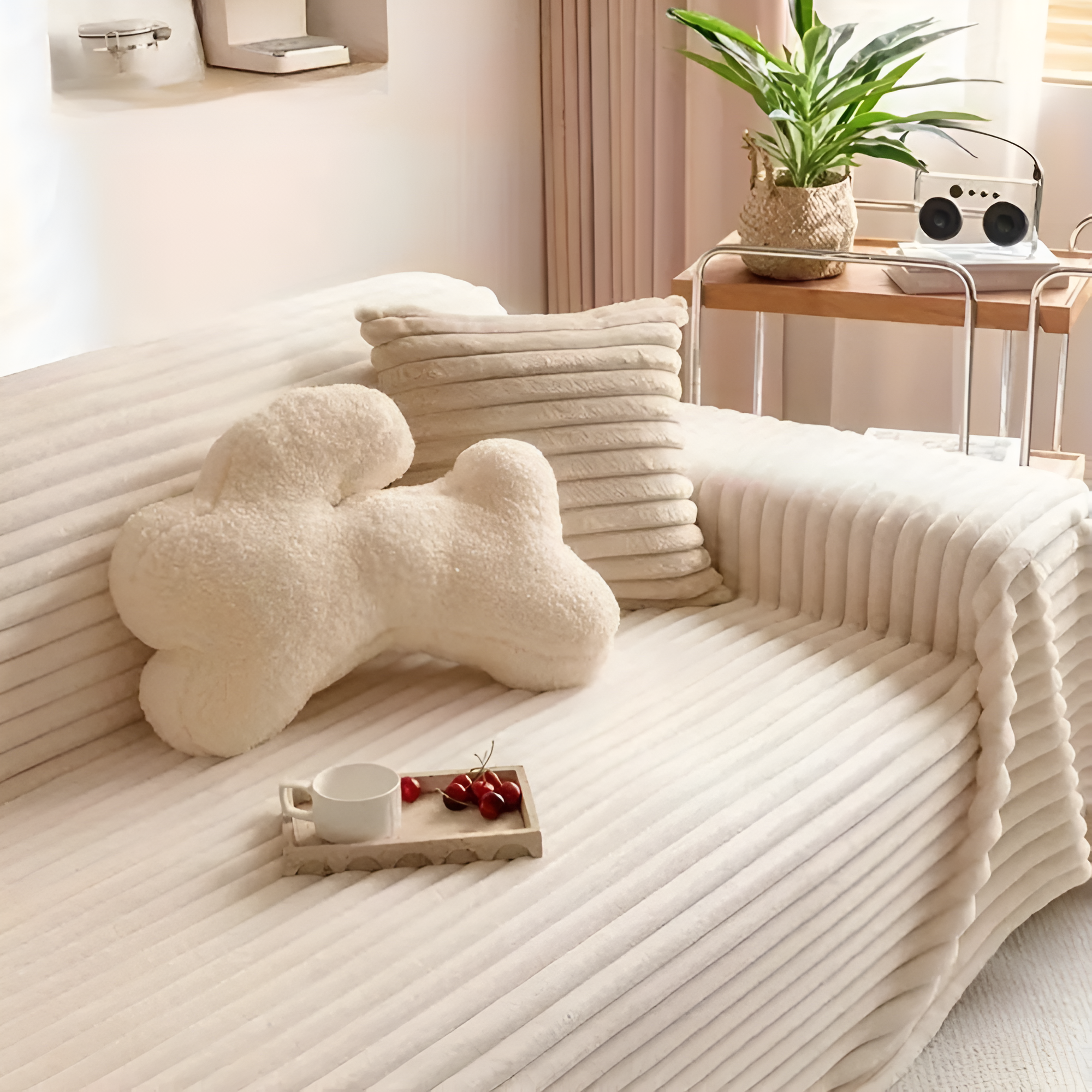 Plüsch Gestreifter Warmer Sofabezug