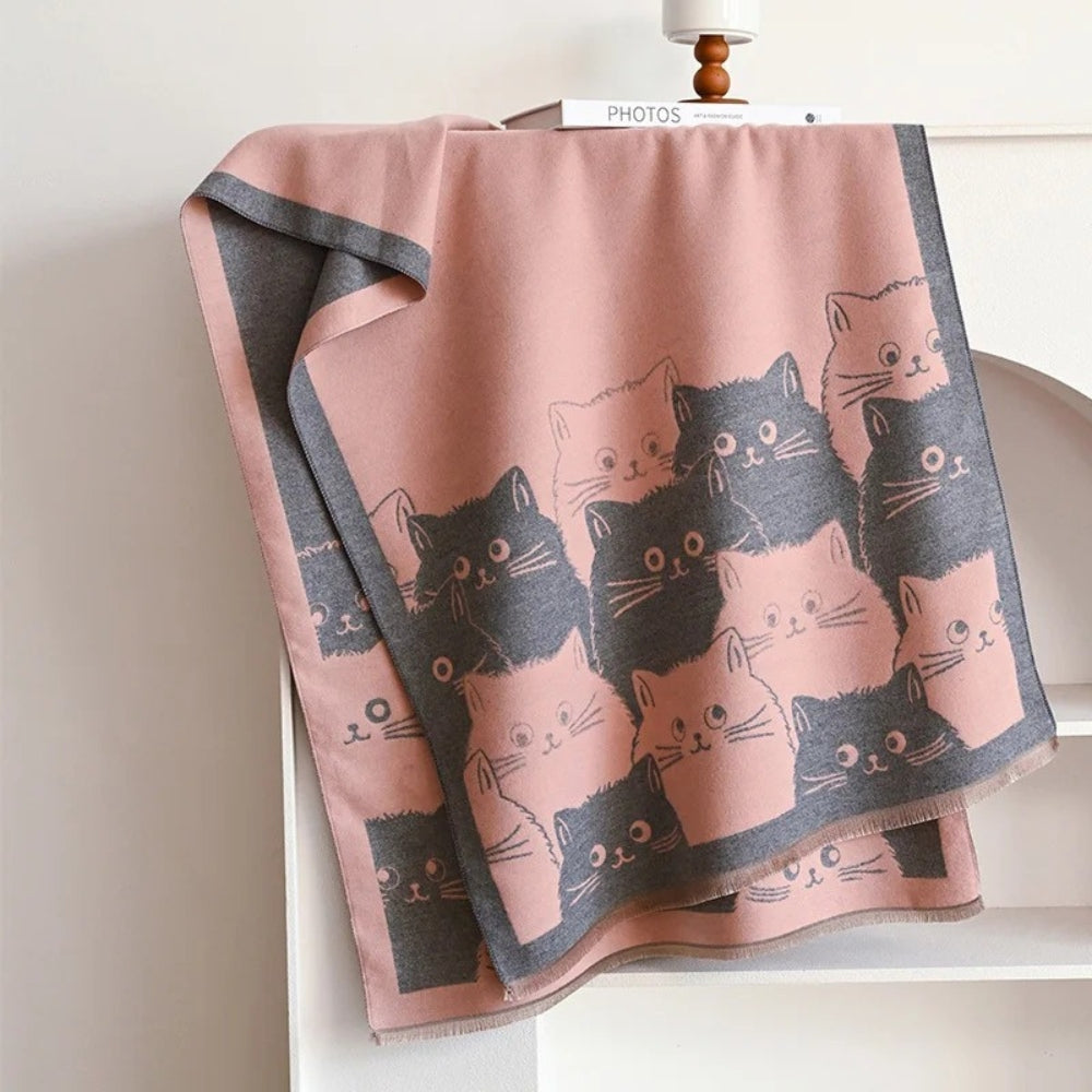 Niedlicher Katzen-Jacquard Winterschal