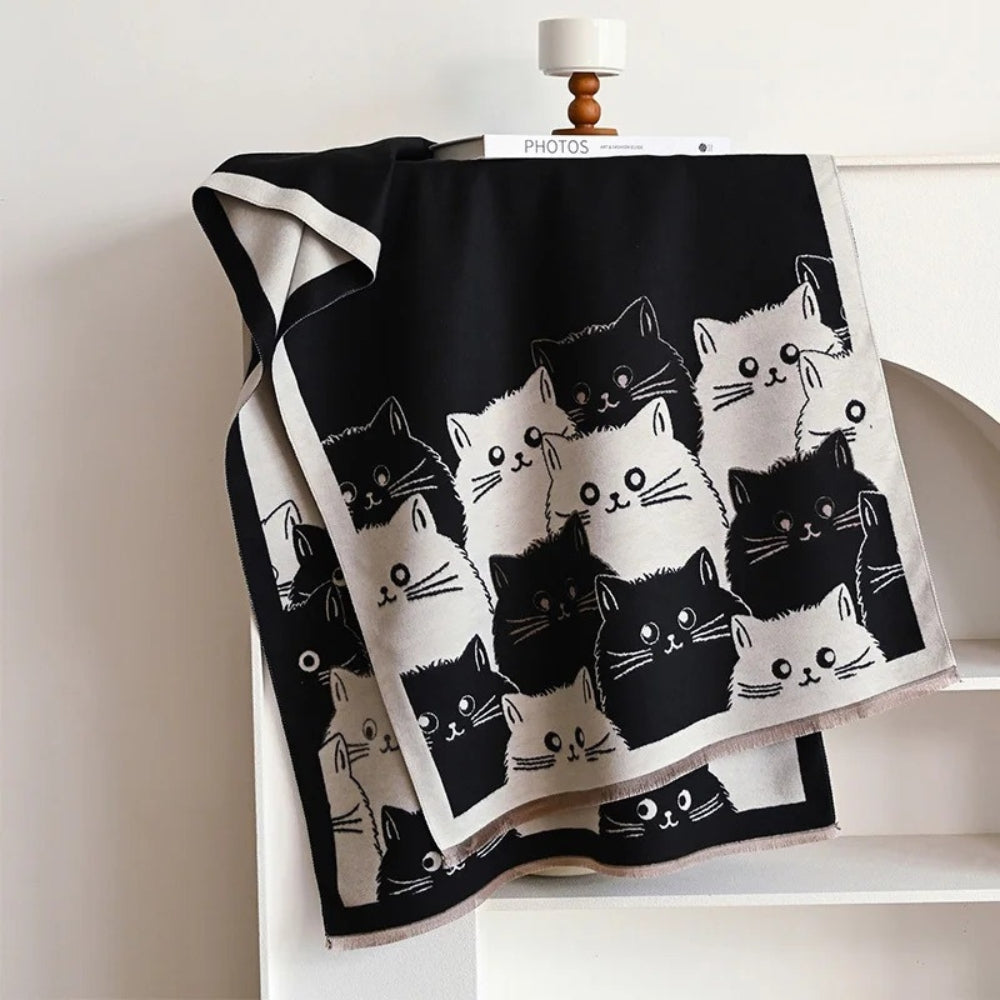 Niedlicher Katzen-Jacquard Winterschal
