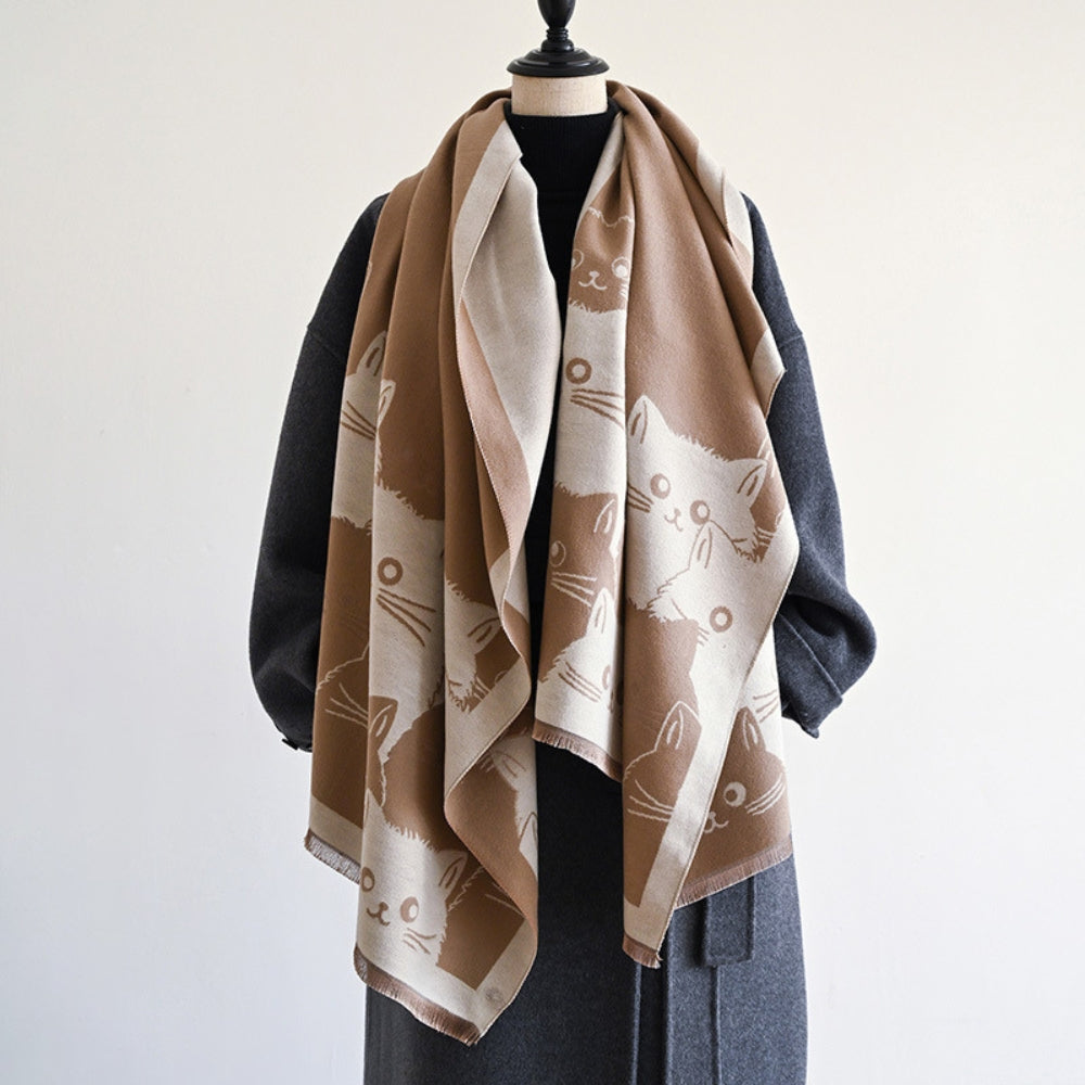 Niedlicher Katzen-Jacquard Winterschal