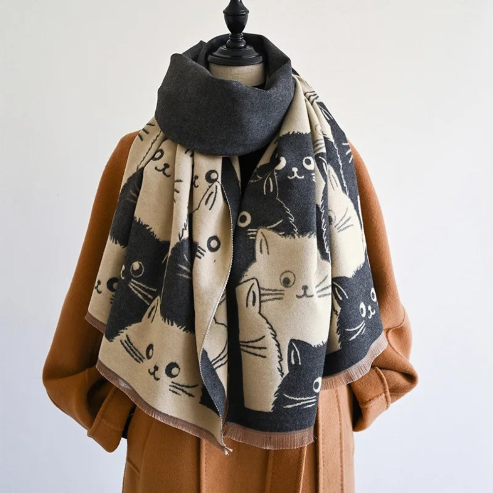 Niedlicher Katzen-Jacquard Winterschal