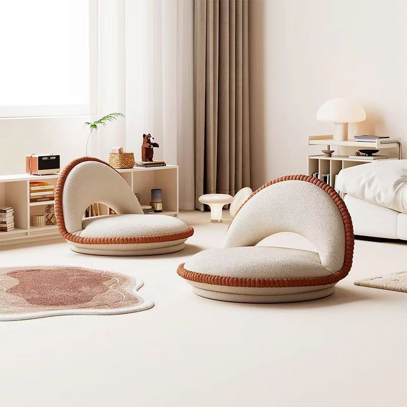 Traditional Japanese Rotatable Foldable Semicircular Teddy Velvet Multi-layer Board Chair Tatami Backrest Armless For Living Room