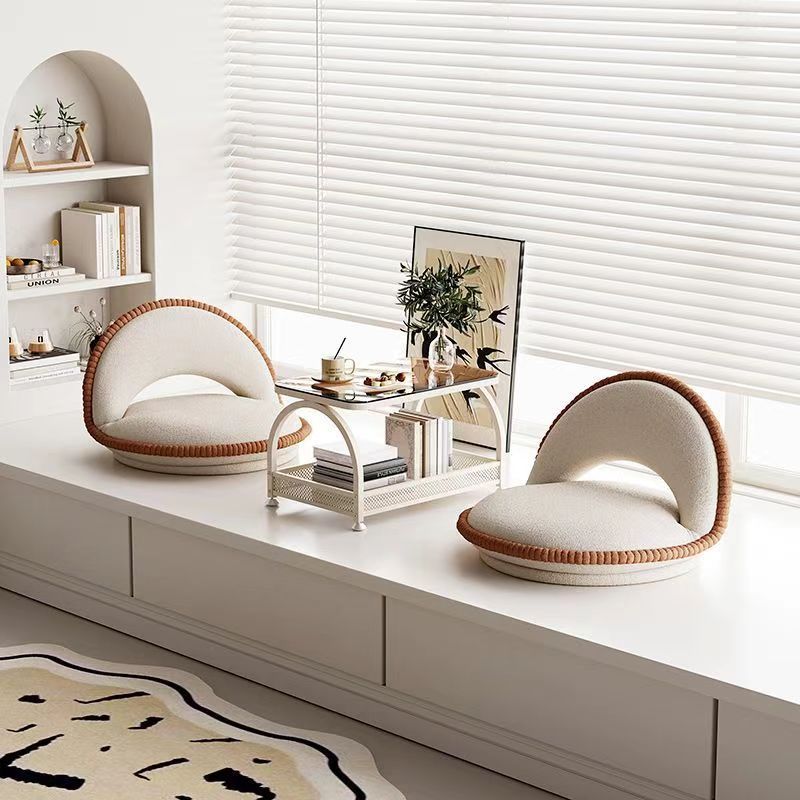 Traditional Japanese Rotatable Foldable Semicircular Teddy Velvet Multi-layer Board Chair Tatami Backrest Armless For Living Room