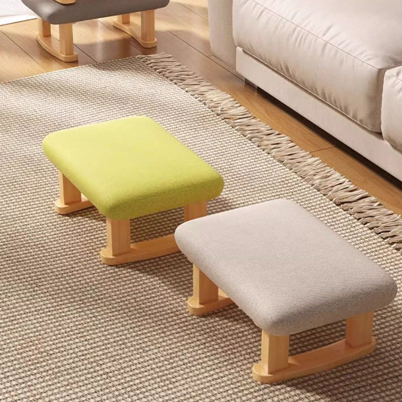 Contemporary Nordic Square Anti-slip Cotton Linen Solid Wood Footstool Backless Armless For Entryways