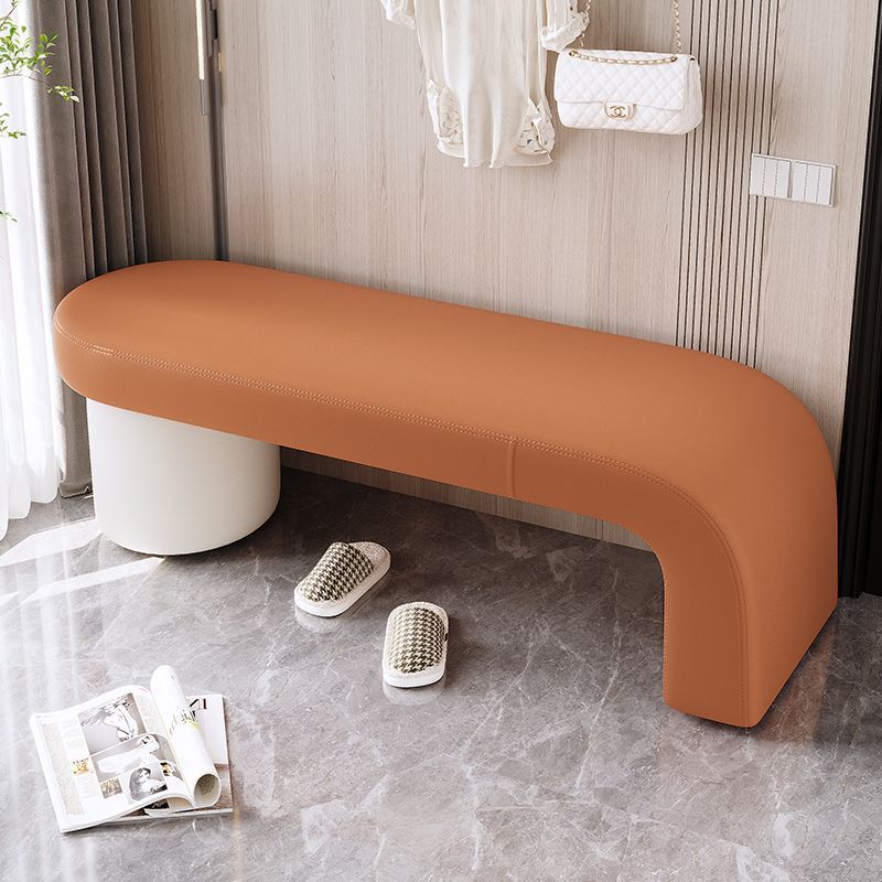 Contemporary Nordic Rectangle Cylinder Cat-scratch Leather Solid Wood Backless Armless Bench For Entryways