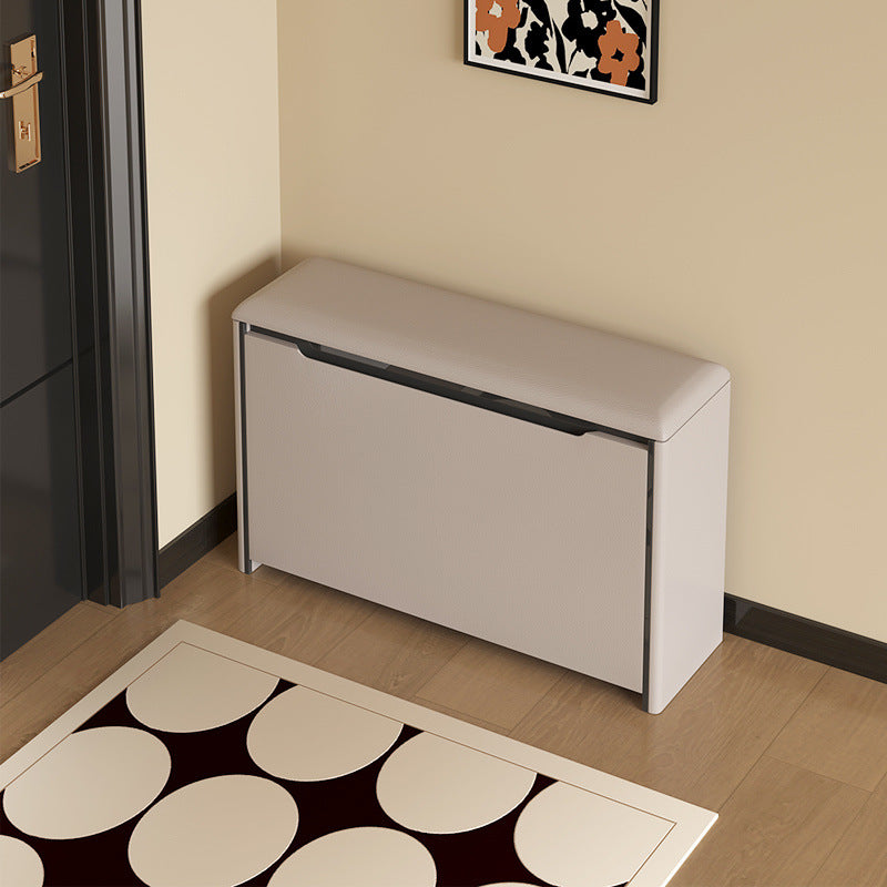 Modern Minimalist Rectangular Cube PU Leather Pine Sitting Shoe Storage Tipping Bucket 2 - Tier For Entryways