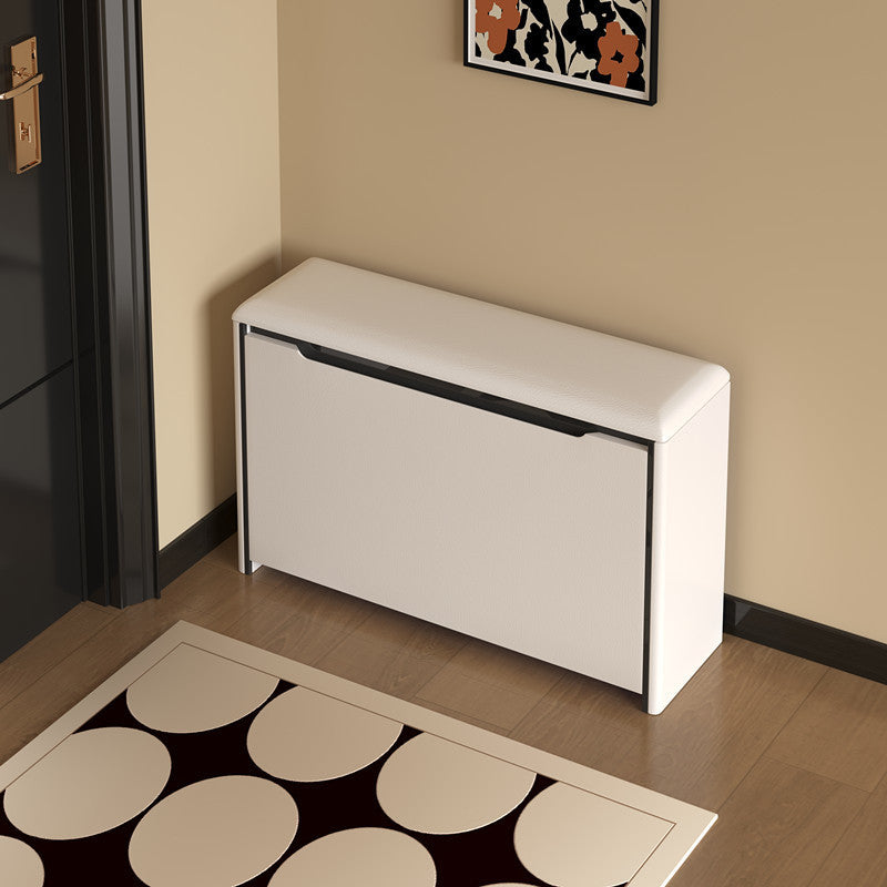 Modern Minimalist Rectangular Cube PU Leather Pine Sitting Shoe Storage Tipping Bucket 2 - Tier For Entryways