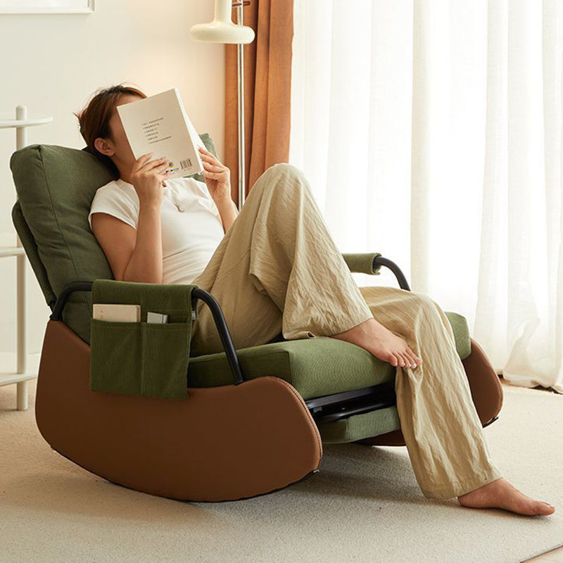 Contemporary Nordic Tech Fabric Corduroy Faux Suede Carbon Steel Curved Rocking Accent Chair With Backrest & Armrests For Living Room