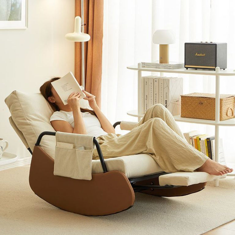 Contemporary Nordic Tech Fabric Corduroy Faux Suede Carbon Steel Curved Rocking Accent Chair With Backrest & Armrests For Living Room