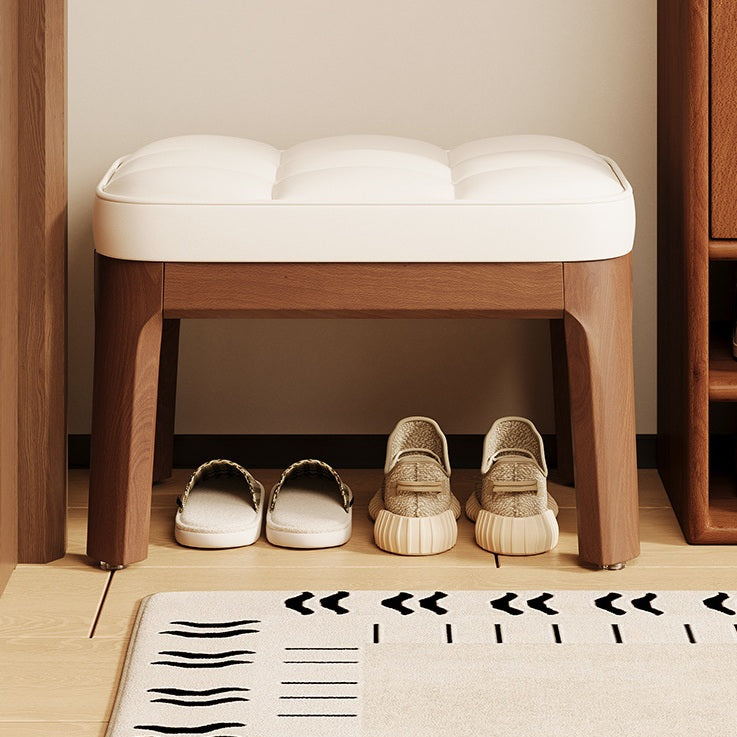 Modern Minimalist PU Leather Solid Wood Grid Rectangular Low Stool For Entryway & Living Room