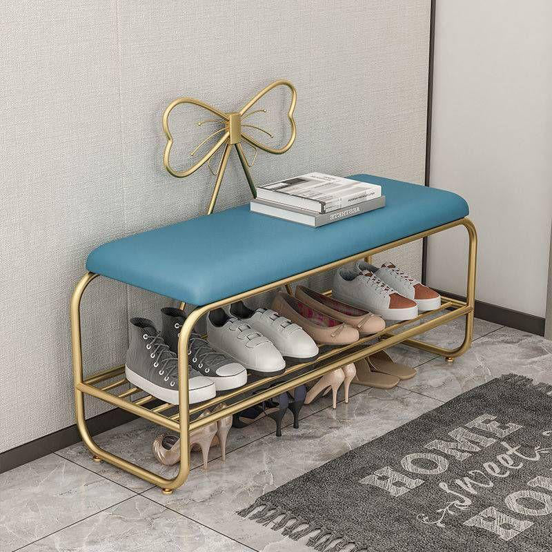 Contemporary Creative Faux Leather Iron Bowknot Rectangular Shoe Storage With 1-Shelf For Entryway & Living Room