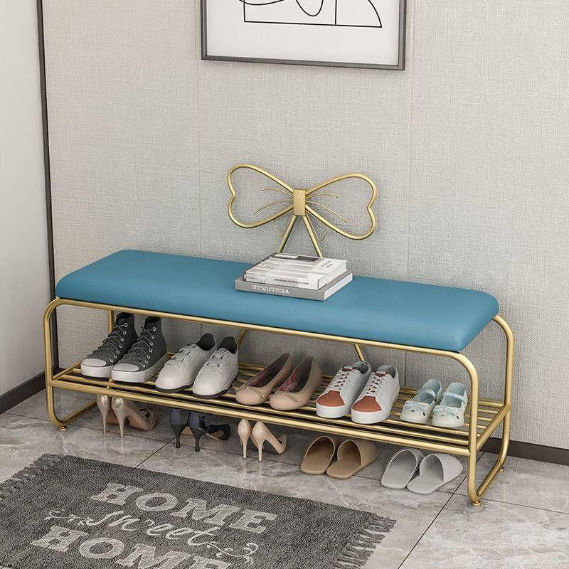 Contemporary Creative Faux Leather Iron Bowknot Rectangular Shoe Storage With 1-Shelf For Entryway & Living Room