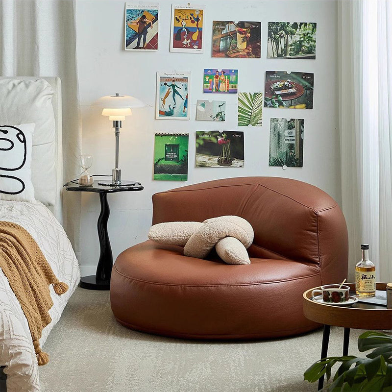 Contemporary Scandinavian Microfiber Leather EPS Round Curved Accent Chair With Backrest For Living Room