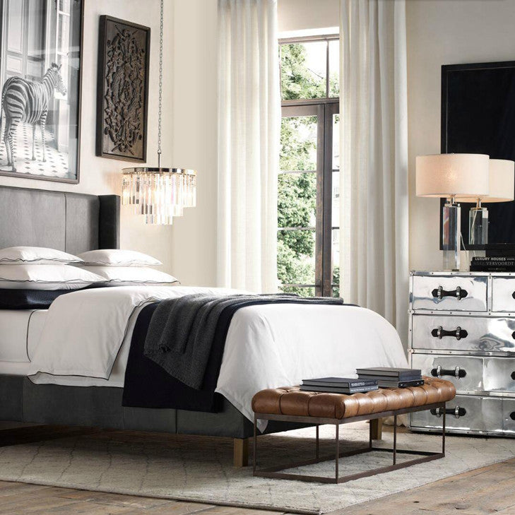 Contemporary Industrial Tufted PU Leather Upholstered Iron Rectangular Frame Bench For Entryway