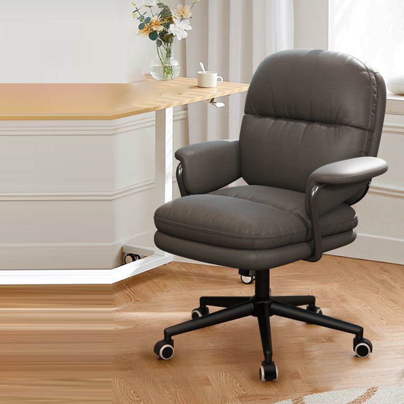 Contemporary Luxury Square Faux Leather Upholstered Height Adjustable Swivel Desk Chair Armrest For Home Office