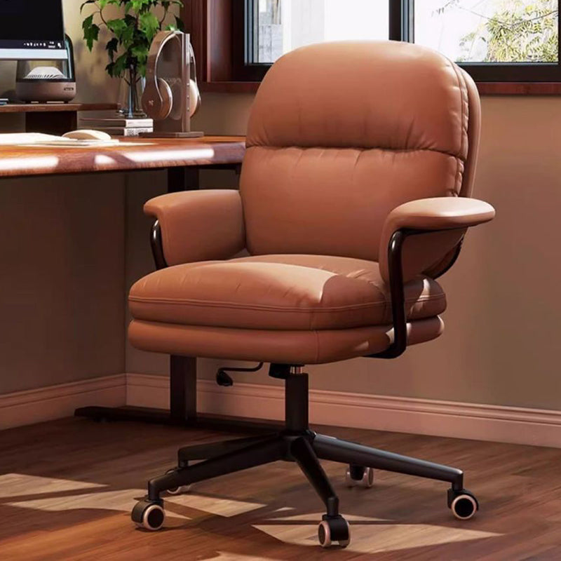 Contemporary Luxury Square Faux Leather Upholstered Height Adjustable Swivel Desk Chair Armrest For Home Office