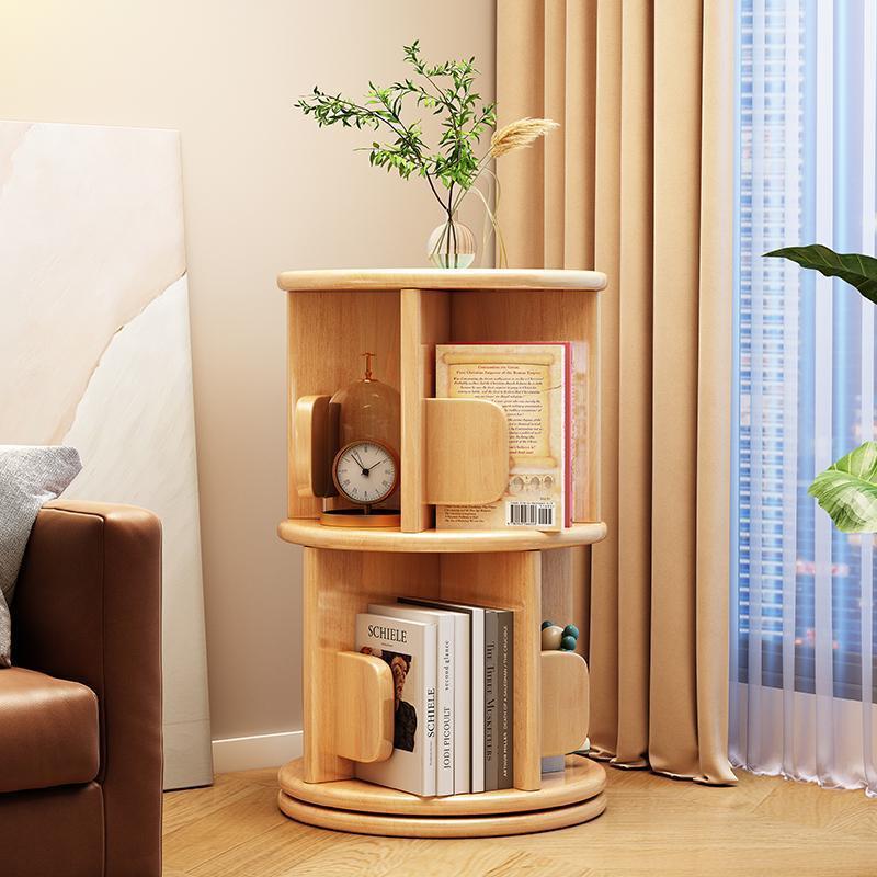 Modern Minimalist Solid Wood Round Cylinder Rotating Bookshelf 2/3/4/5 Tier For Home Office And Living Room