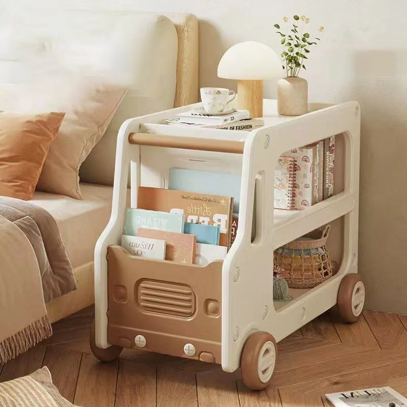 Modern Art Deco Car-Shaped Eco-Friendly HDPE Movable Kids Storage End Table 3-Tier For Living Room