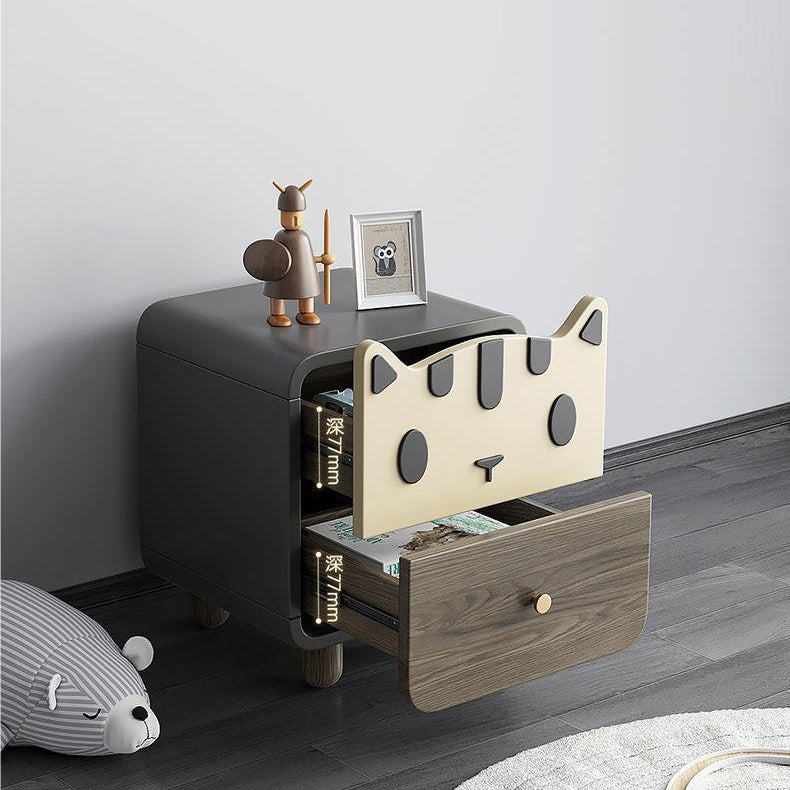 Modern Art Deco Wood Panel Solid Wood Metal Cat-Shaped Cylindrical Nightstand With 2 Drawers For Bedroom