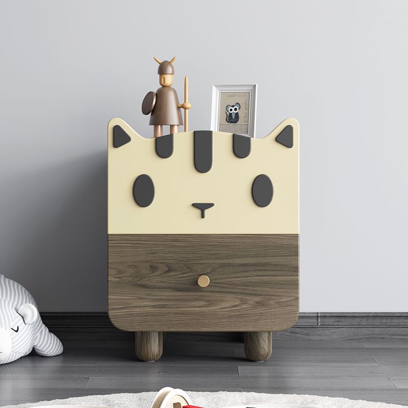 Modern Art Deco Wood Panel Solid Wood Metal Cat-Shaped Cylindrical Nightstand With 2 Drawers For Bedroom
