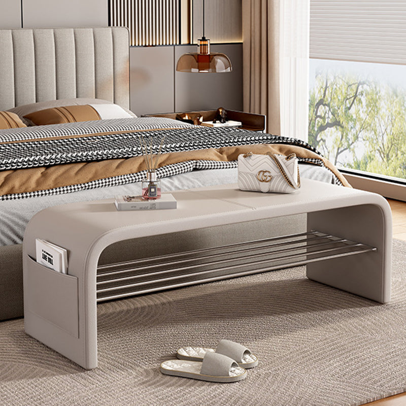 Contemporary Scandinavian Faux Leather Stainless Steel Arched Shoe Storage 1-Tier For Entryway & Living Room