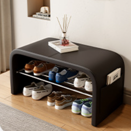 Contemporary Scandinavian Faux Leather Stainless Steel Arched Shoe Storage 1-Tier For Entryway & Living Room