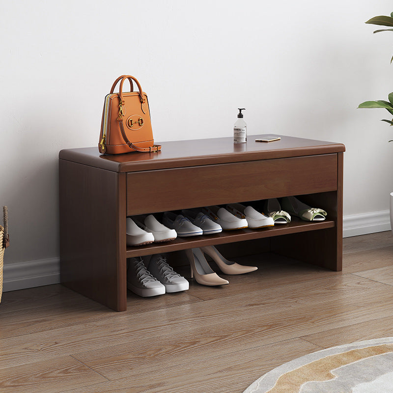 Modern Minimalist Rubberwood Rectangular Shoe Storage With 1-Drawer For Entryway & Living Room