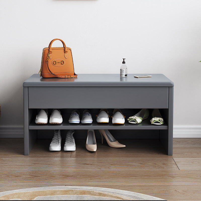 Modern Minimalist Rubberwood Rectangular Shoe Storage With 1-Drawer For Entryway & Living Room
