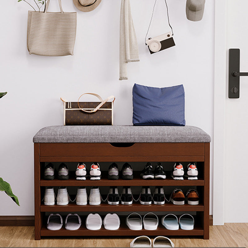 Traditional Vintage Solid Wood Linen Flip-Top Rectangular Shoe Storage With 2/3-Tiers For Entryway & Living Room
