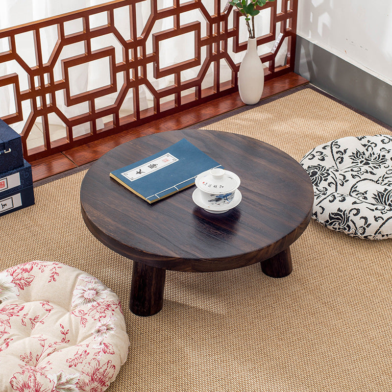 Traditional Japanese Solid Wood Round Cylindrical End Table 1-Tier For Living Room