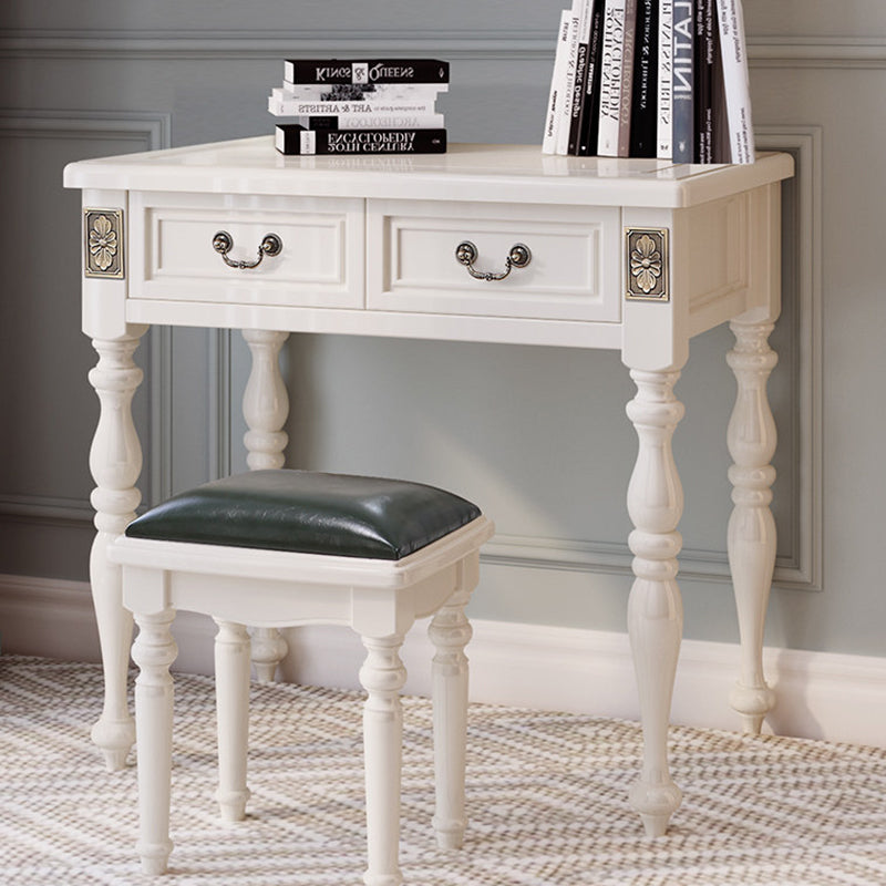 Modern Minimalist Solid Wood Rectangular Cylindrical Leg Makeup Vanity With 2 Drawers For Bedroom