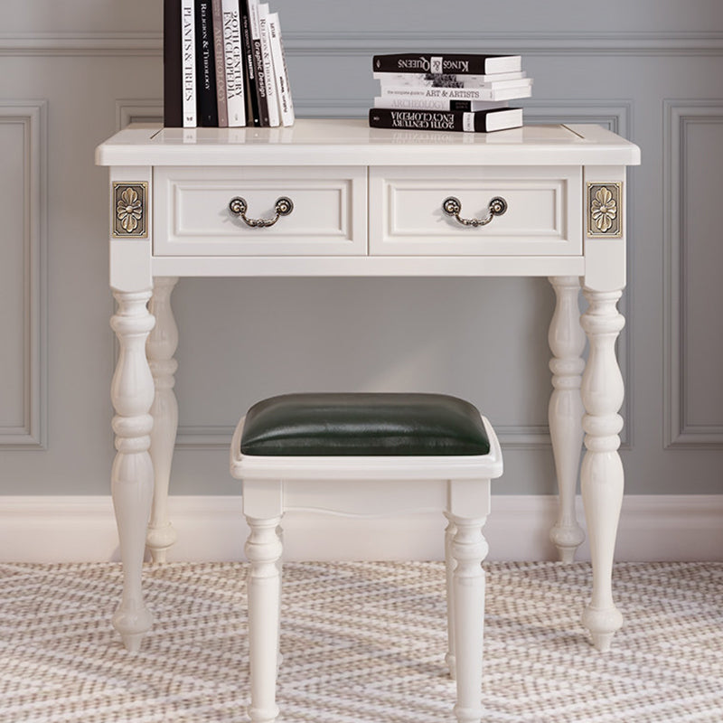 Modern Minimalist Solid Wood Rectangular Cylindrical Leg Makeup Vanity With 2 Drawers For Bedroom