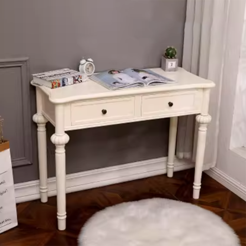 Modern Minimalist Engineered Wood Pine Rectangular Round Makeup Vanity With 2 Drawers For Bedroom