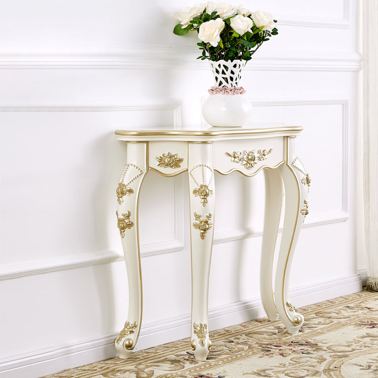 Traditional European Carving Curved Solid Wood Plywood Top Console Table End Table For Entryway