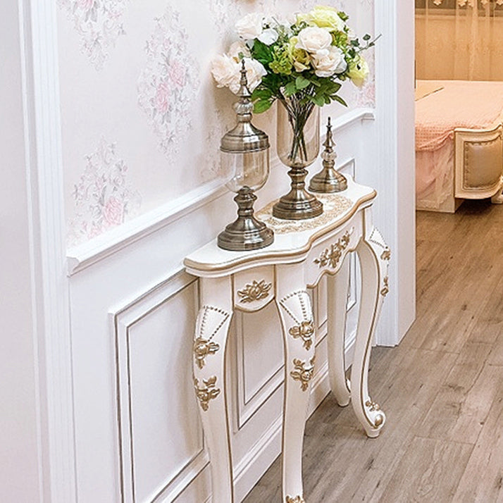 Traditional European Carving Curved Solid Wood Plywood Top Console Table End Table For Entryway