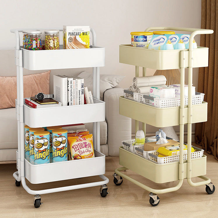 Contemporary Nordic Rectangular Carbon Steel Frame End Table Rolling Cart 3-Tier Storage Shelves For Living Room