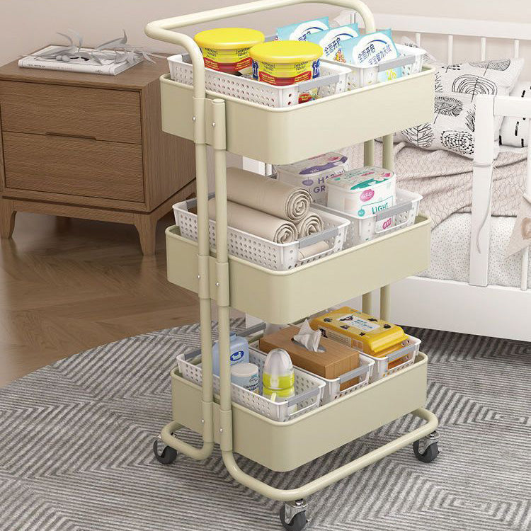 Contemporary Nordic Rectangular Carbon Steel Frame End Table Rolling Cart 3-Tier Storage Shelves For Living Room